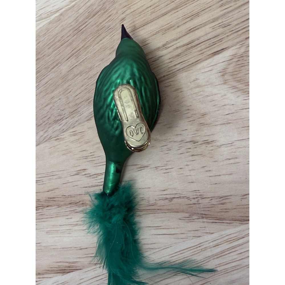 Old World Christmas Brilliant Songbird-Green Glass No Box Feathers Vintage #AA - Picture 5 of 7